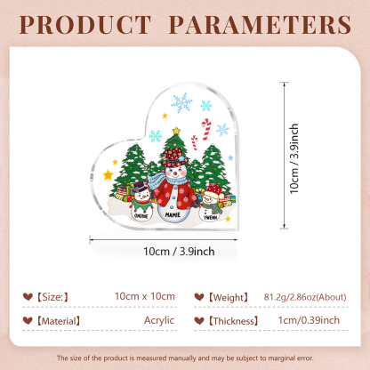 Personalisierte 3 Namen Schneemann & Weihnachtsbaum Familie Weihnachten Acryl-Deko-Schreibtischdekoration