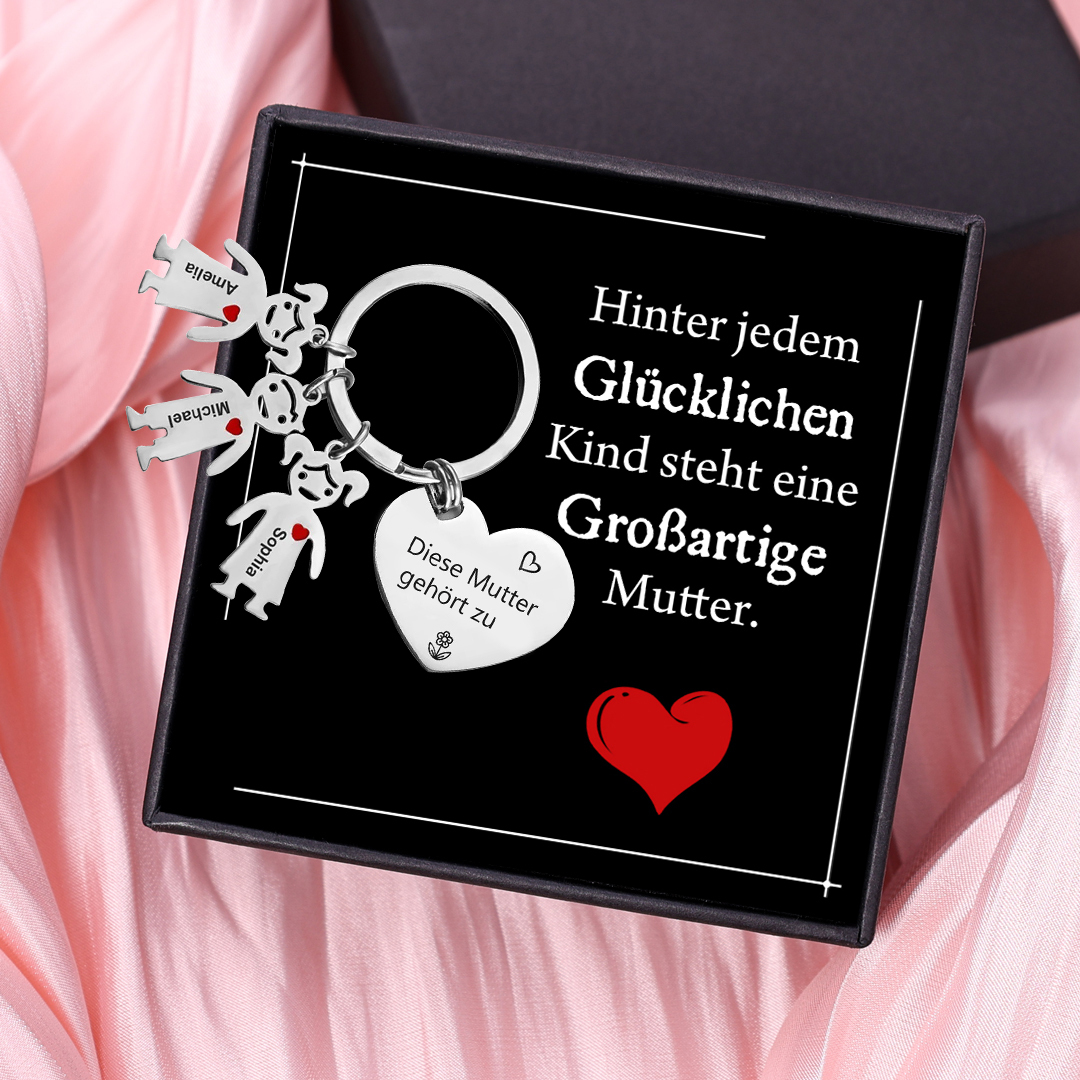 Personalisierter 3 Namen Herz Schlüsselanhänger-Diese Mutter Gehört zu-Geschenk mit Nachrichtenkarte zum Muttertag 
