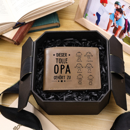 Personalisierte 6 Namen & Foto-Dieser tolle Opa gehört zu-PU Leder Kurze Geldbörse für Großvater