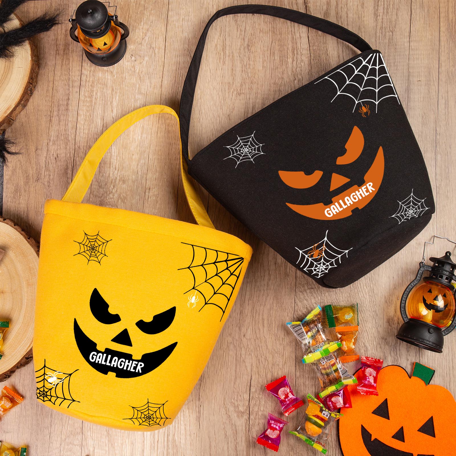 Personalisierter Name Fledermaus Halloween Leinen Tasche Süßes Oder Saures Süßigkeiten Tasche 