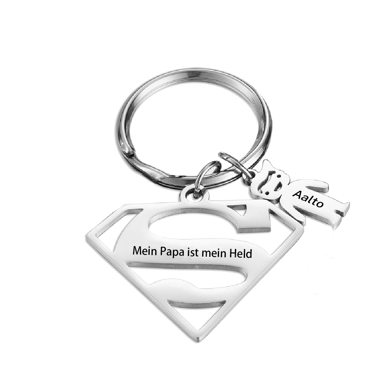Personalisierbarer 1 Name & 1 Text Supermann Kindercharm Schlüsselanhänger-Geschenk für Vater