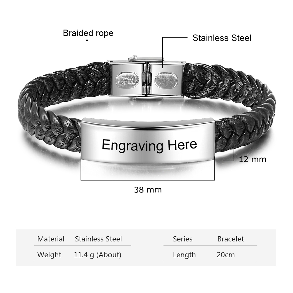 Herren Leder Armband Graviert Personalisierter Text Armbänder Schwarz Braun Armband mit Gravur