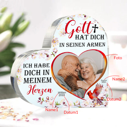Personalisiertes Foto & 2 Namen & Datum Acryl-Deko-Ich habe dich in meinem Herzen Herzen-Trauer Schreibtischdekoration