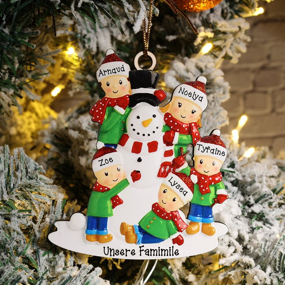 Holz Personalisiertes 5 Namen & Text Weihnachtsornament Schneemann Anhänger mit 5 Familienmitgliedern