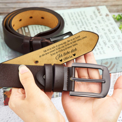Personalisierter 1 Name Schwarz Braun Herren Ledergürtel - Ich liebe dich - Geschenk für Ehemann/Freund