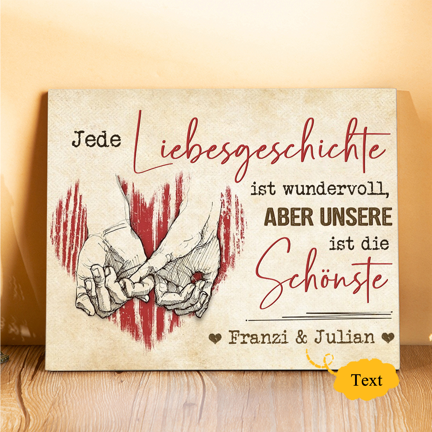 Pärchen Holzbild-Personalisierter Text-Jede Liebesgeschichte ist wundervoll aber aber unsere ist die Schönste-Holzdekoration-für Paare