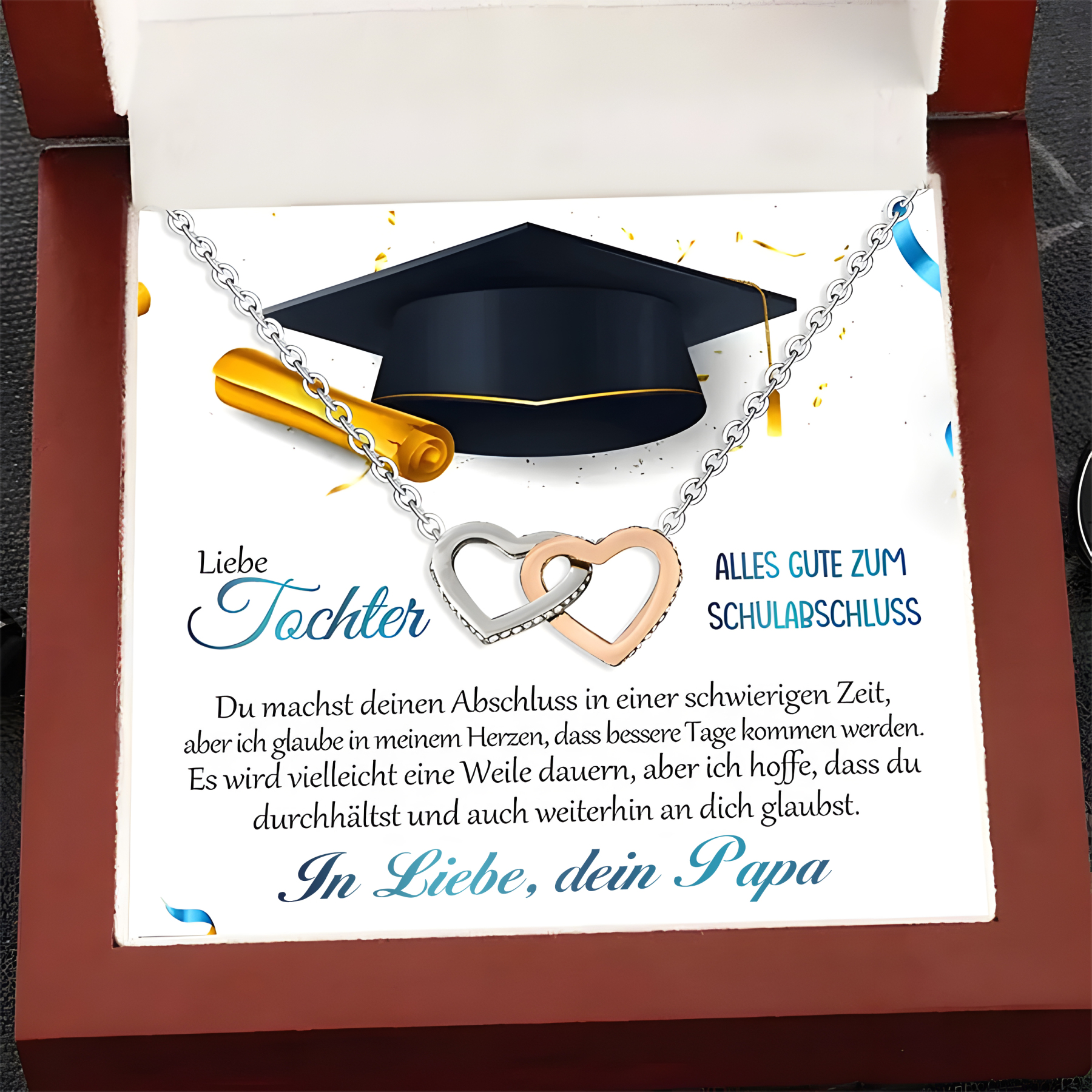925 Sterling Silber Herz Halskette-Liebe Tochter Alles gute zum Schulabschluss-Geschenk mit Nachrichtenkarte