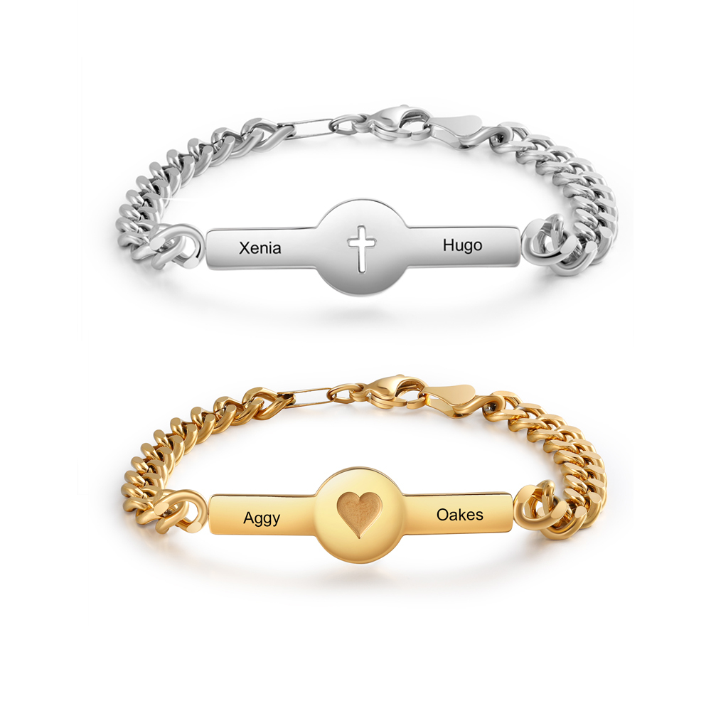 Personalisierte 2 Namen & Text & Datum Paar Edelstahl Armbänder Set für Paarchen