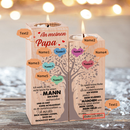 An Meinen Papa - Personalisiertes 5 Namen & 2 Texte Kerzenhalter - Kerzenständer für Vater 