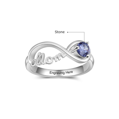 S925 Silber Gravur Wunschtext Infinity Ring mit 1 Geburtsstein