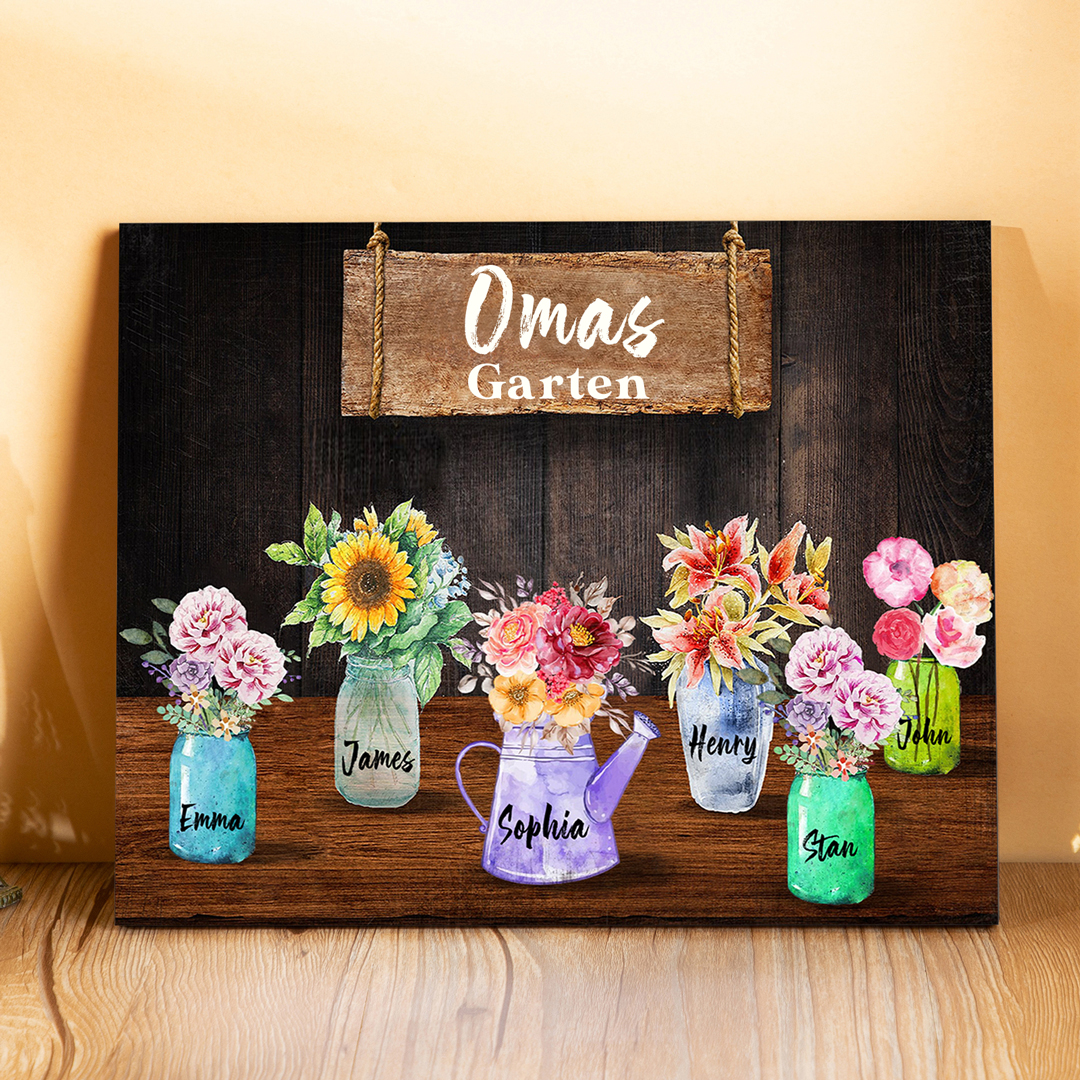 Familie Holzbild - Personalisierter Text & 6 Namen Vase Holzdekoration-Geschenk für Opa/Oma