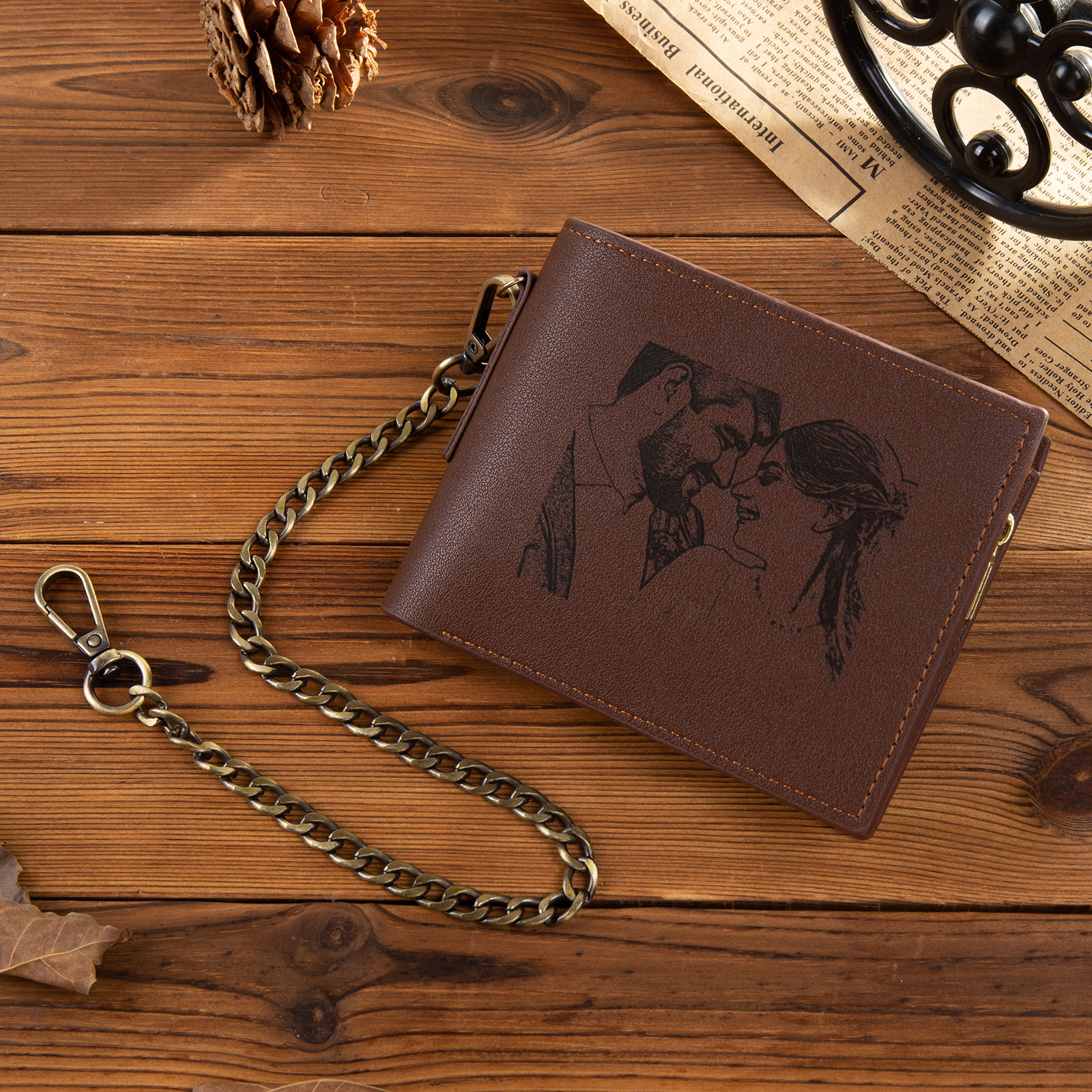 Herren Personalisierte Foto Text Leder Geldbörse – Kettenmachen