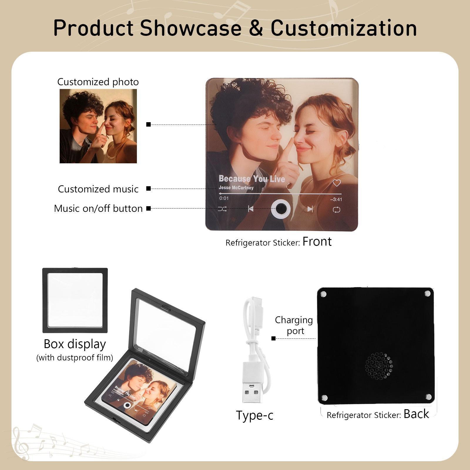 Personalisierte 1 Foto & Lied Acryl-Kühlschrankmagnet & Foto & Text Metall-Schlüsselanhänger – Scheiß auf Valentinstag, Ich liebe Dich jeden Tag – Schlüsselanhänger & Kühlschrankmagnet & Stift Geschenkbox Set für Paar