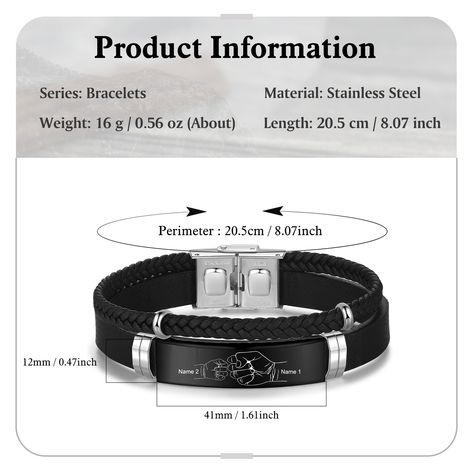 Personalisiertes Herren 2 Namen Faust Doppelt Leder Armband