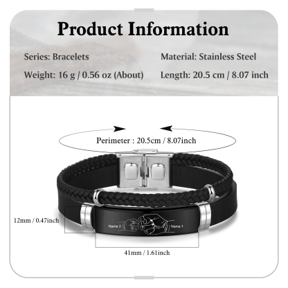 Personalisiertes Herren 2 Namen Faust Doppelt Leder Armband
