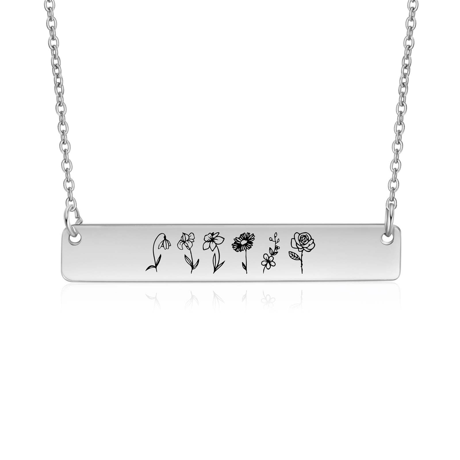 Wildblume Familie Bar Halskette 6 Blumen Personalisierte Garten Halskette