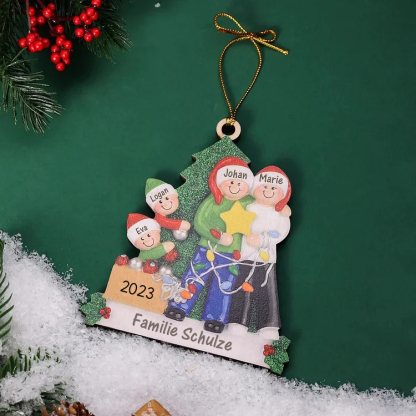 Holz Personalisiertes 4 Namen & Text  & Jahr Weihnachtsornament Weihnachtsbaum Anhänger mit 4 Familienmitgliedern