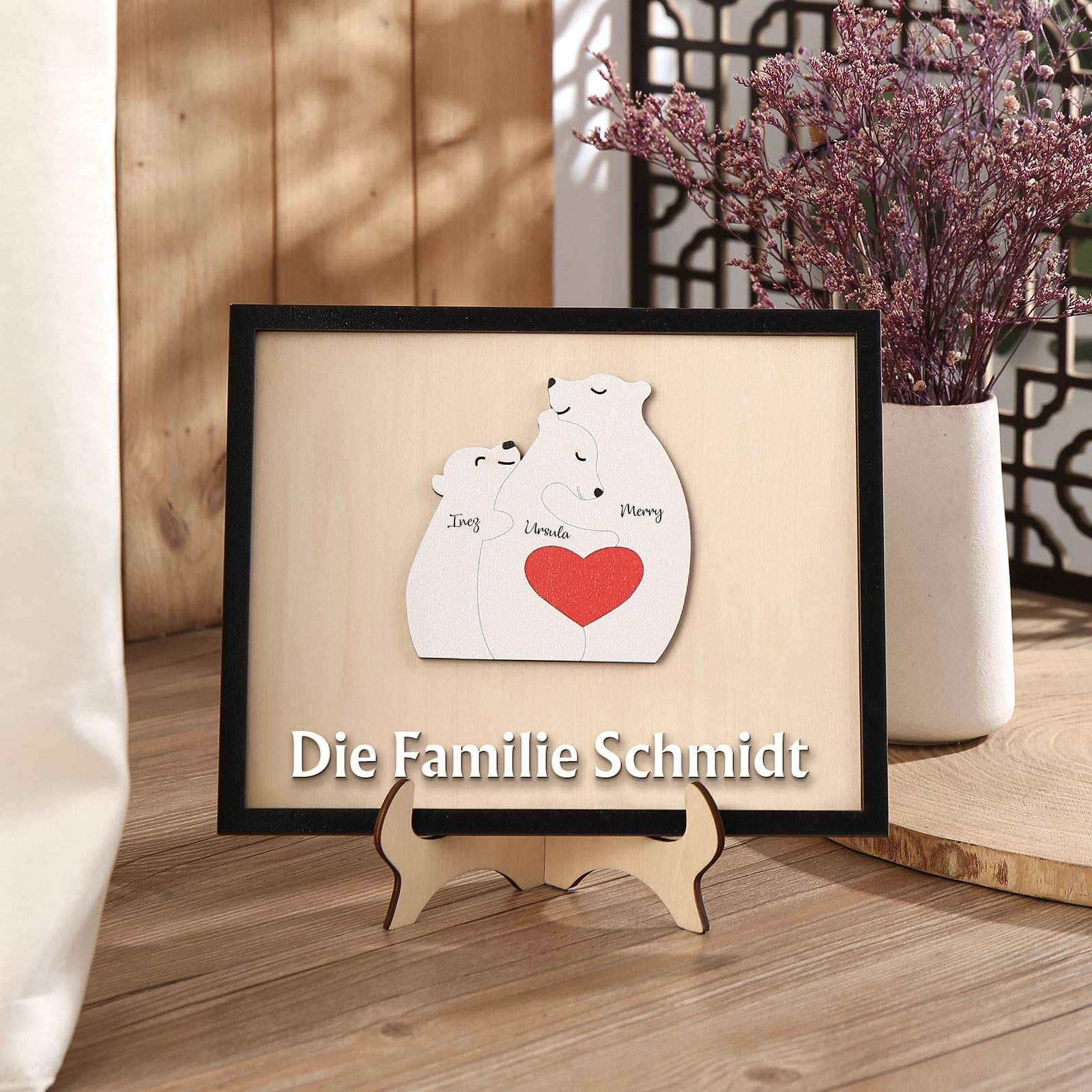 Holz Deko-Personalisierbare 3 Namen & Text Ornament Bär Familie Holzdekoration