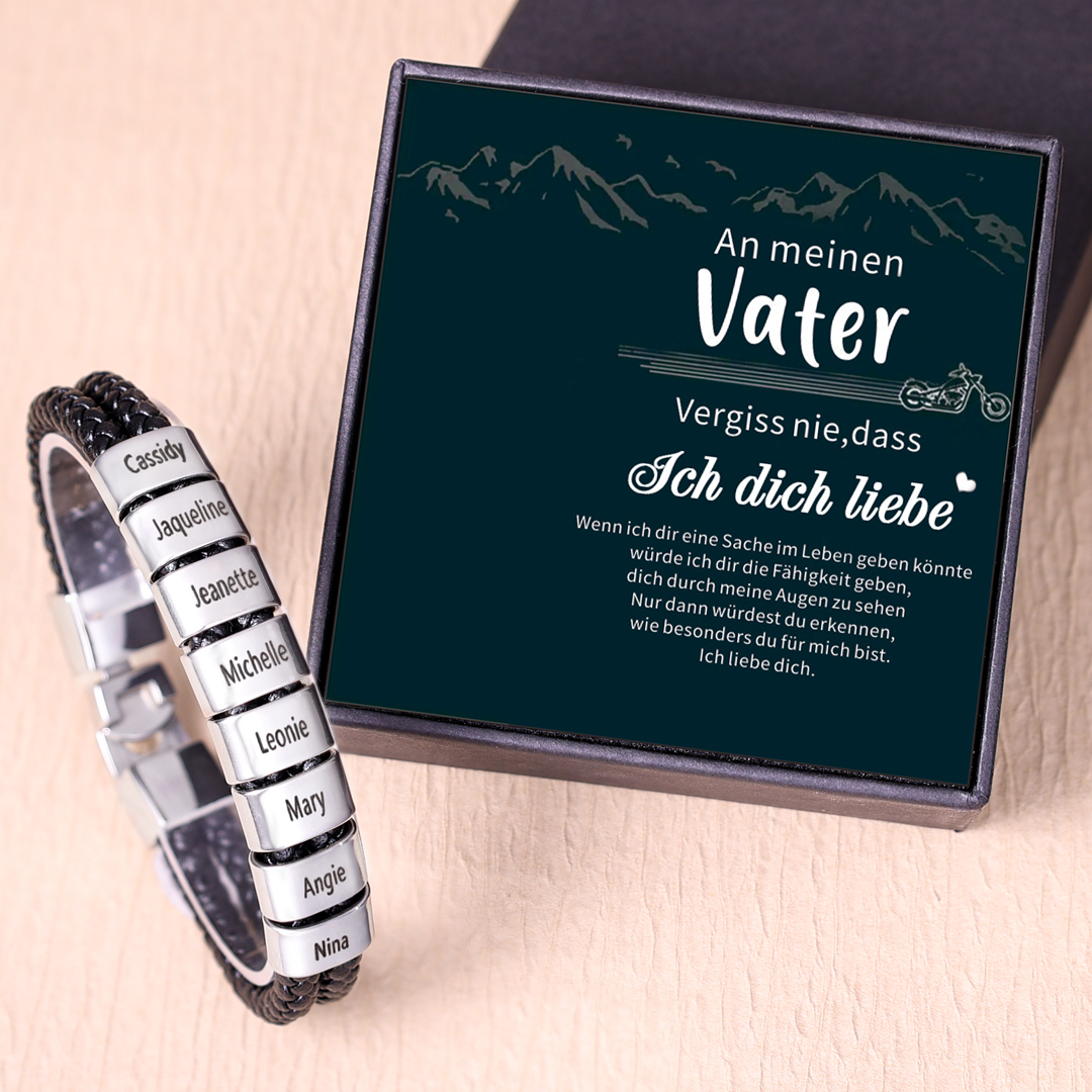 Personalisiertes 8 Namen Perlen Leder Armband-An Meinen Vater- Geschenk mit Nachrichtenkarte