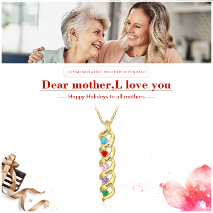 Personalisierte 5 Namen & Geburtssteine DNA Halskette-Geschenk mit Nachrichtenkarte