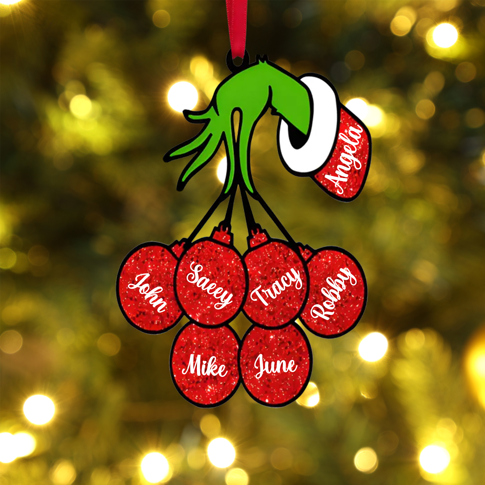 Personalisierte 7 Namen Grinch Weihnachtsornament Weihnachtsbaum Anhänger