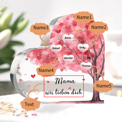 Personalisierte 5 Namen & Text Rosa Familienbaum Familie Acryl-Deko Schreibtischdekoration für Mutter