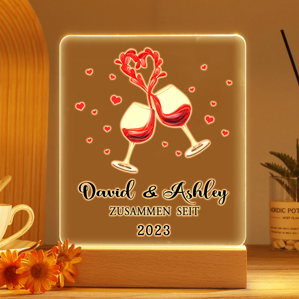 Personalisierte 2 Namen & Text & Jahr Paar Nachtlicht für Paare