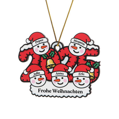2025 Personalisiertes Holz-Christbaumanhänger– Schneemannfamilie mit 1–8 Namen