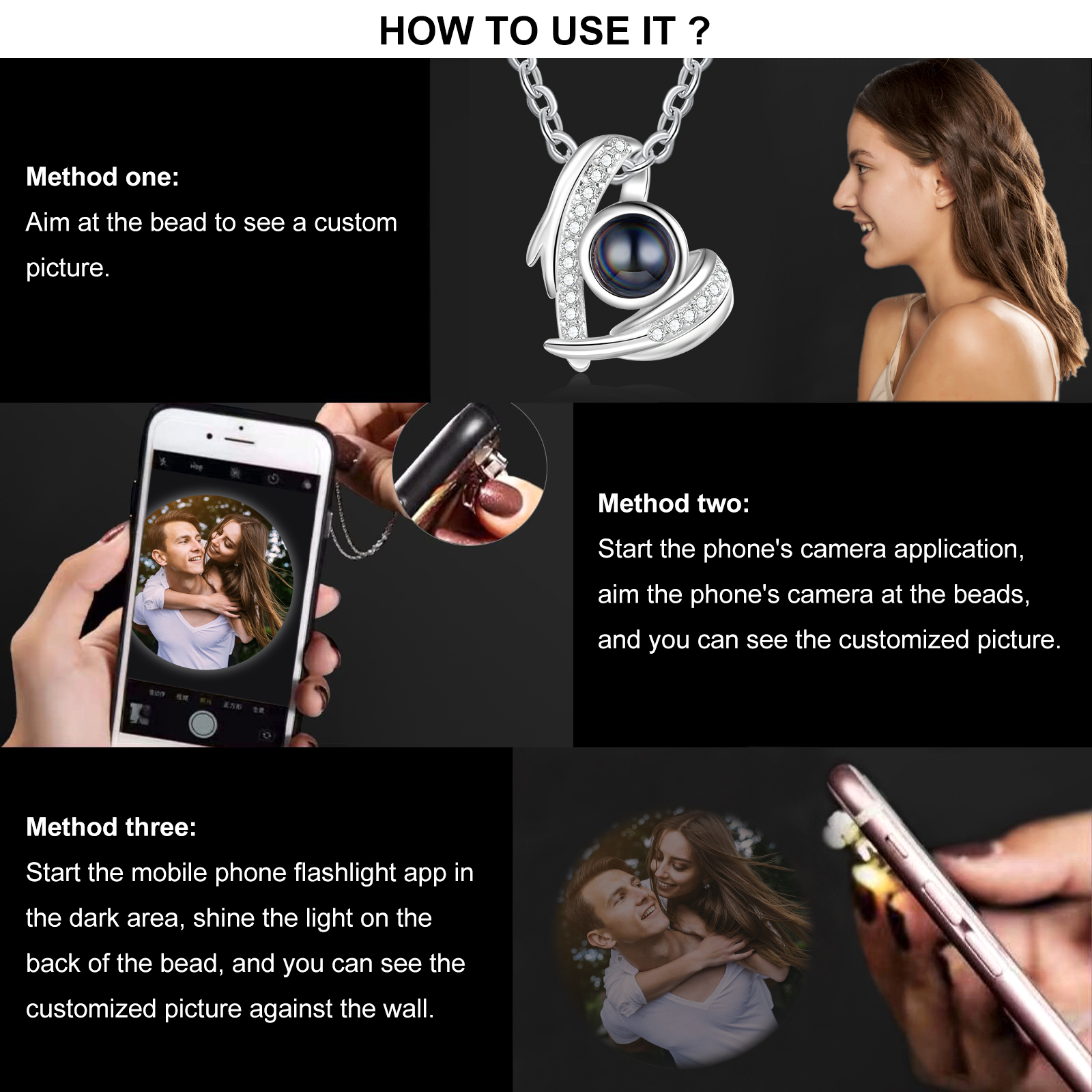 Personalisierte Foto Herz Flüge Projektion Halskette