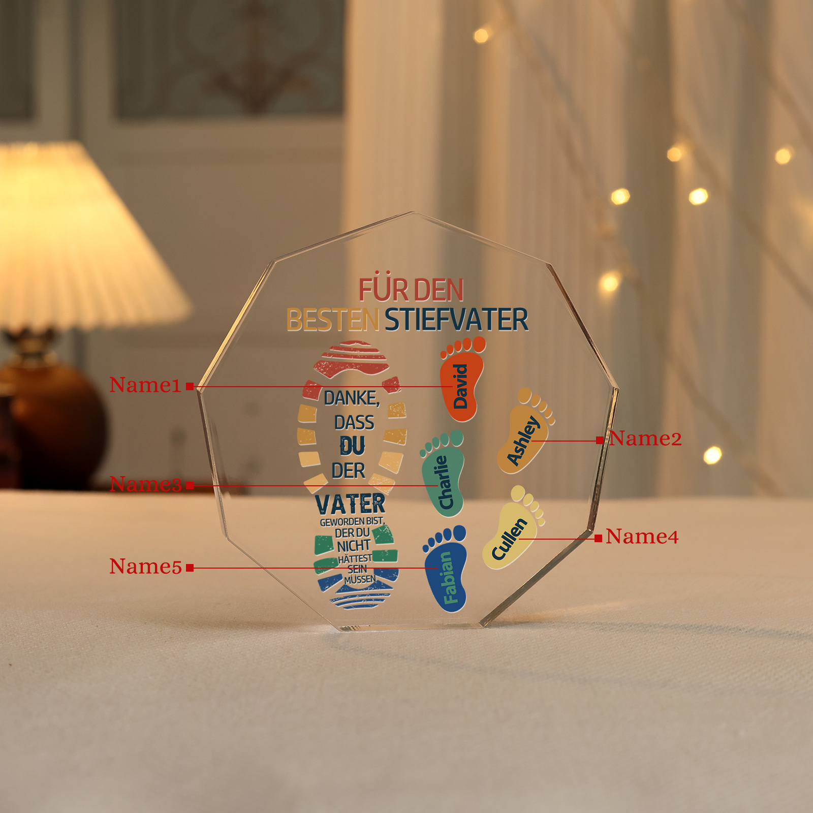 Neuneck Acryl-Deko Personalisierte 5 Namen -Für den besten Stiefvater- Schreibtischdekoration für Stiefvater