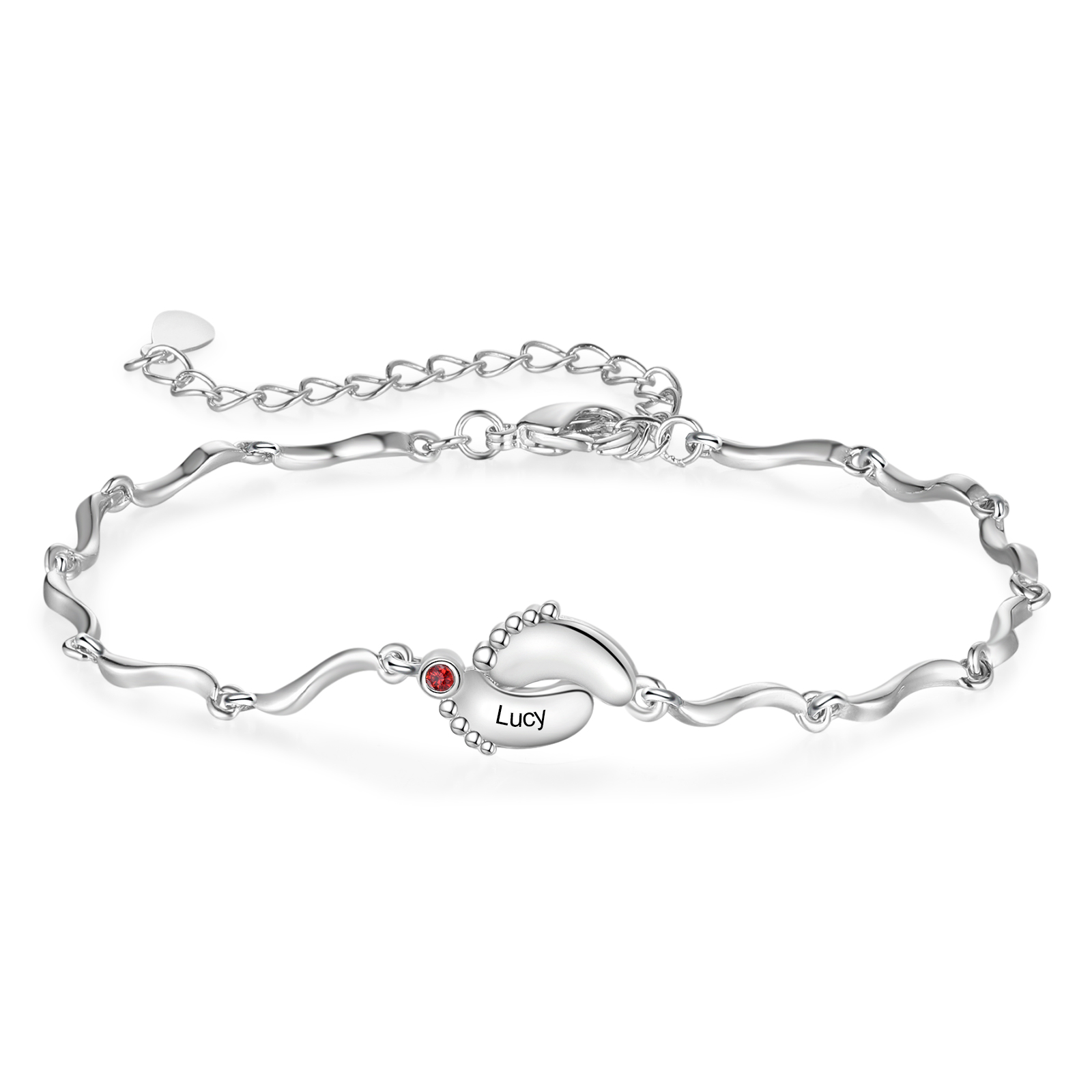 Personalisierter 1 Name Babyfüße Armband Welle Kette mit 1 Geburtsstein