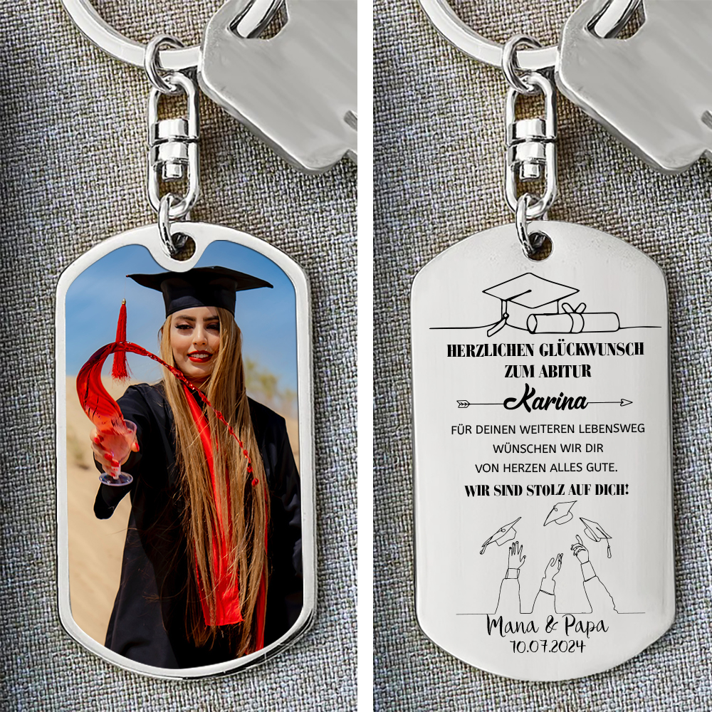 Personalisiertes Foto & Name & Datum Schlüsselanhänger -  Wir sind stolz auf dich - Abschluss Wunsch Geschenk