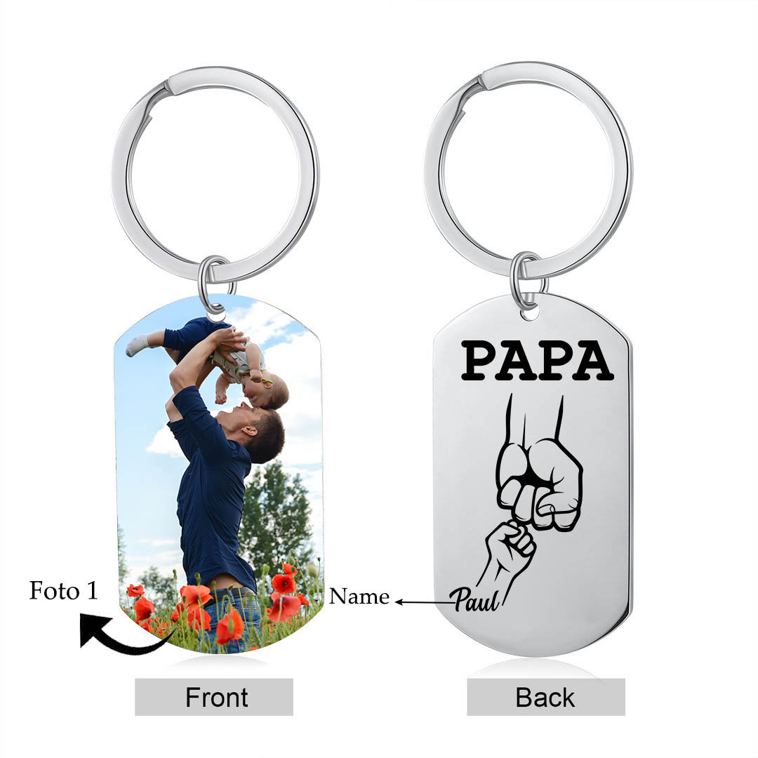 Personalisierbares Foto & Name Papa Faust Schlüsselanhänger-Geschenk für Vater