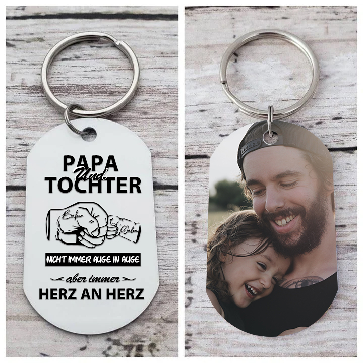 Personalisierbares Foto & 2 Namen Schlüsselanhänger-Papa und Tochter nicht immer Herz an Herz-Geschenk für Vater