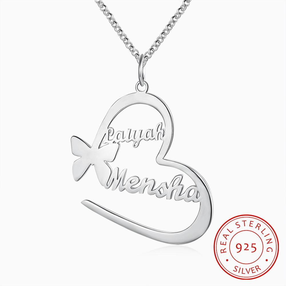 Schmetterling Herz Kundenspezifische Halskette mit 2 Namen