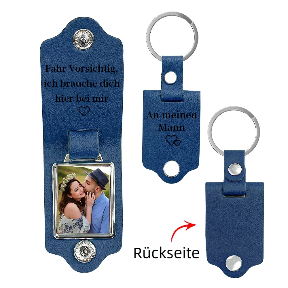 Personalisiertes Foto & 2 Texte Leder Schlüsselanhänger