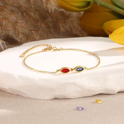Personalisiertes Armband aus 925er Sterlingsilber mit 2–5 Geburtssteinen im Marquise-Schliff