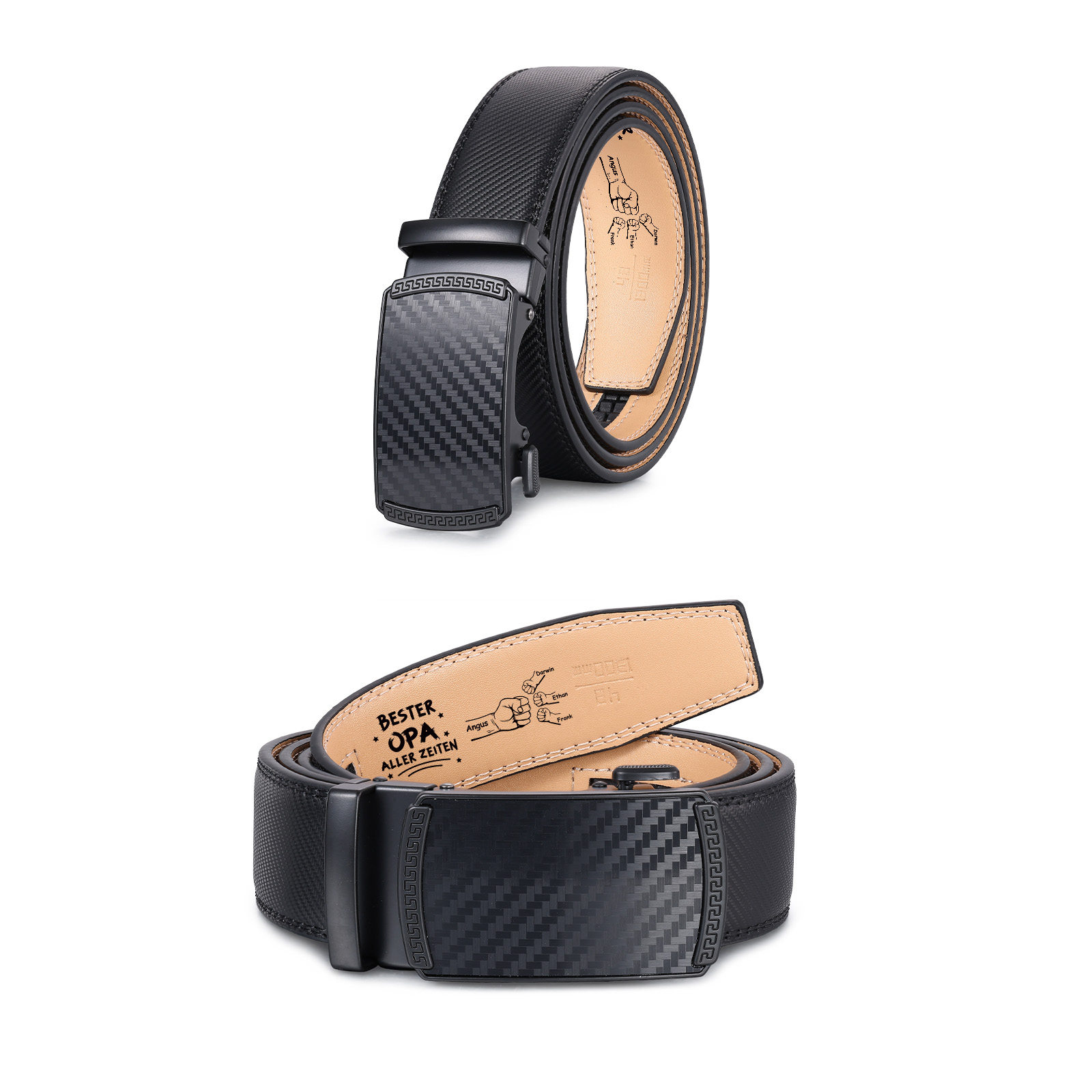 Personalisierter Herren-Ledergürtel mit Faustgruß – Geschenk für Opa