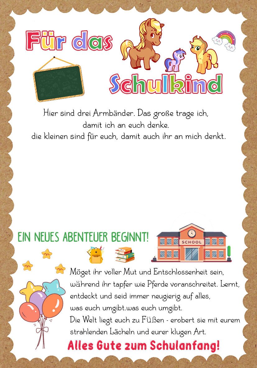 Pferd Armbänder Set mit 3 Ketten Für das Schulkind Die Welt liegt euch zu Füßen-erobert sie mit eurem strahlenden Lächeln und eurer klugen Art Schulanfang Geschenk mit Nachrichtenkarte