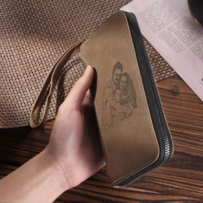 Personalisiertes 1 Foto und Text PU Leder Geldbörse langes Portemonnaie