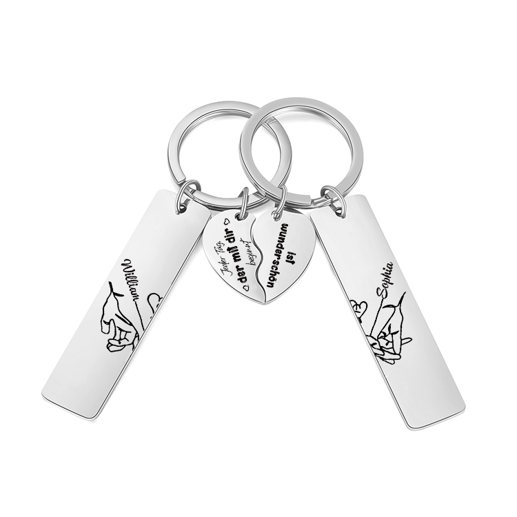 Personalisierbare 2 Namen & 2 Texte Metall Paar Schlüsselanhänger