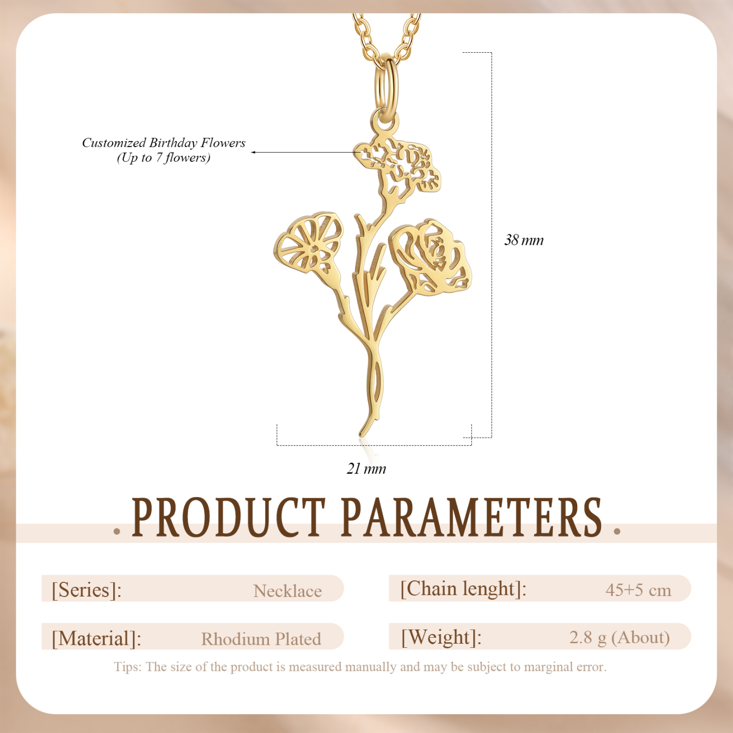 Personalisierte 1-4 Geburtsblumen Halskette - Geburtsblume Serie