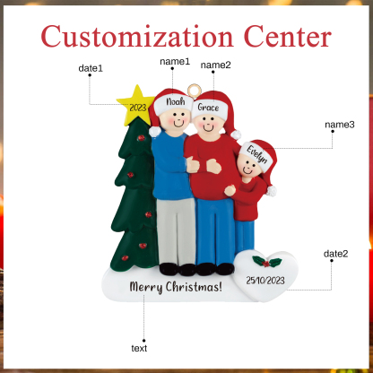 Holz Personalisierte 3 Namen & Text & Jahr & Datum Weihnachtsbaum Weihnachtsornament mit 3 Familienmitgliedern