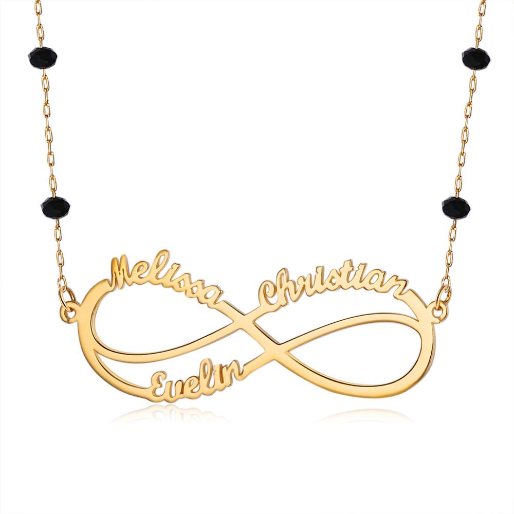 Infinity Kundenspezifische Halskette Namenskette 1-6 Namen mit Perlen