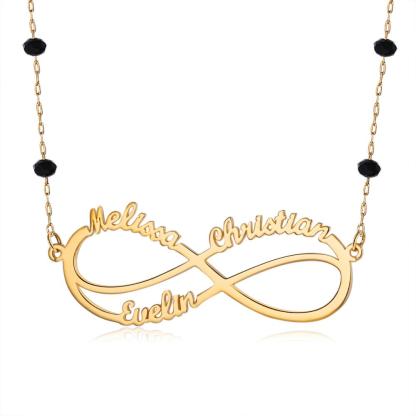 Infinity Kundenspezifische Halskette Namenskette 1-6 Namen mit Perlen