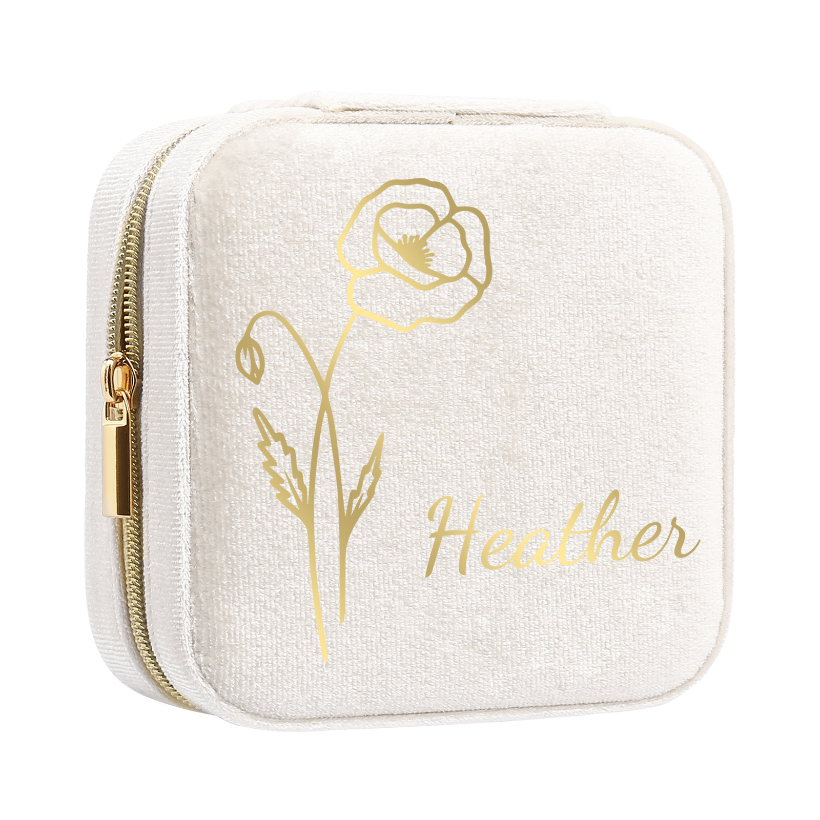 Personalisierbarer Name & Geburtsblume klein Velvet Schmuckaufbewahrung Schmuckzubehör Aufbewahrungsbox für Schmuck