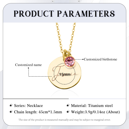 Individuelle Namenskette mit Geburtsstein-Rund Münze Halskette mit Geburtsstein