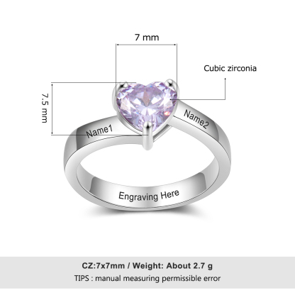 925 Sterling Silber Ring mit 2 Namen und 1 Geburtsstein mit Gravuren