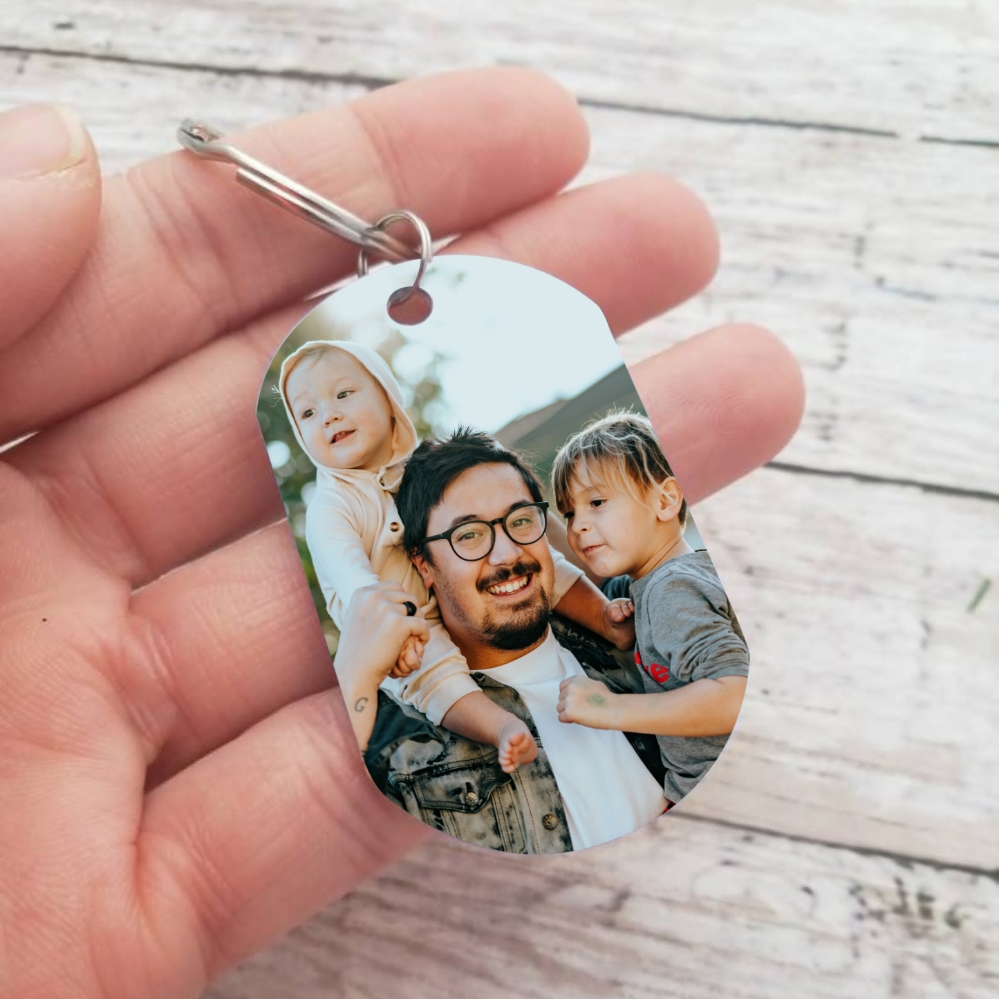 Personalisierbares Foto &  2 Namen Papa Faust Schlüsselanhänger-Geschenk für Vater