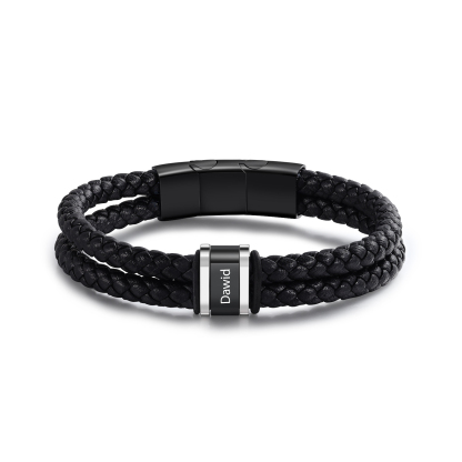Herren Personalisierter 1 Name Doppellagiges Geflochtenes Leder Armband